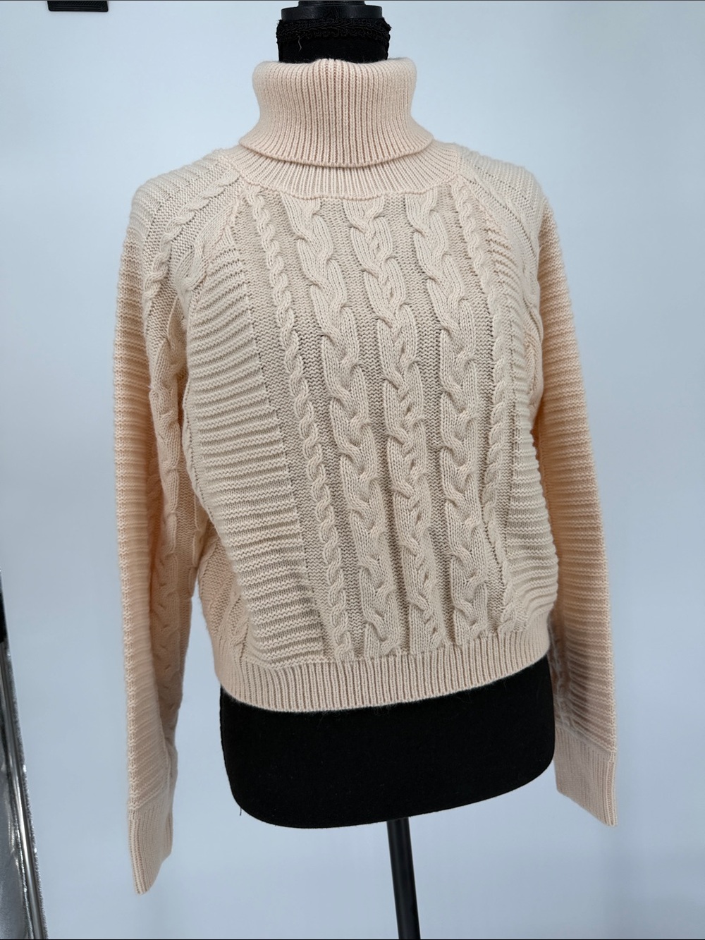 Light peach Lulus Turtleneck Cable Knit Sweater - Cream - M